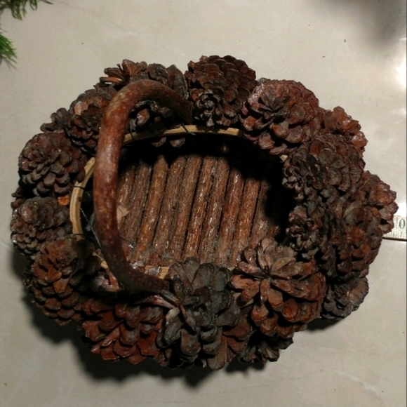 Cottagecore Pinecone Twig Basket Handmade Forest Woodlands Natural Vintage Brown - Picture 6 of 8